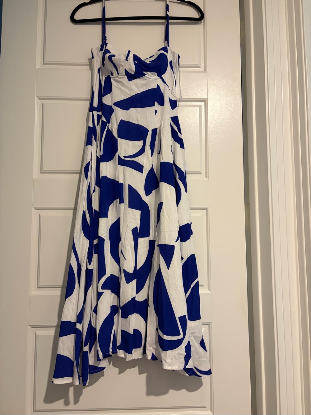 Sky to the Moon Blue & White Abstract Print Spaghetti-Strap Dress